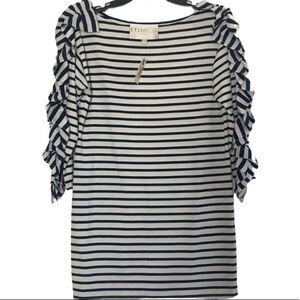 - NWT Thread Social Contrast Navy, Ivory, Black Stripe Dress Ruffles